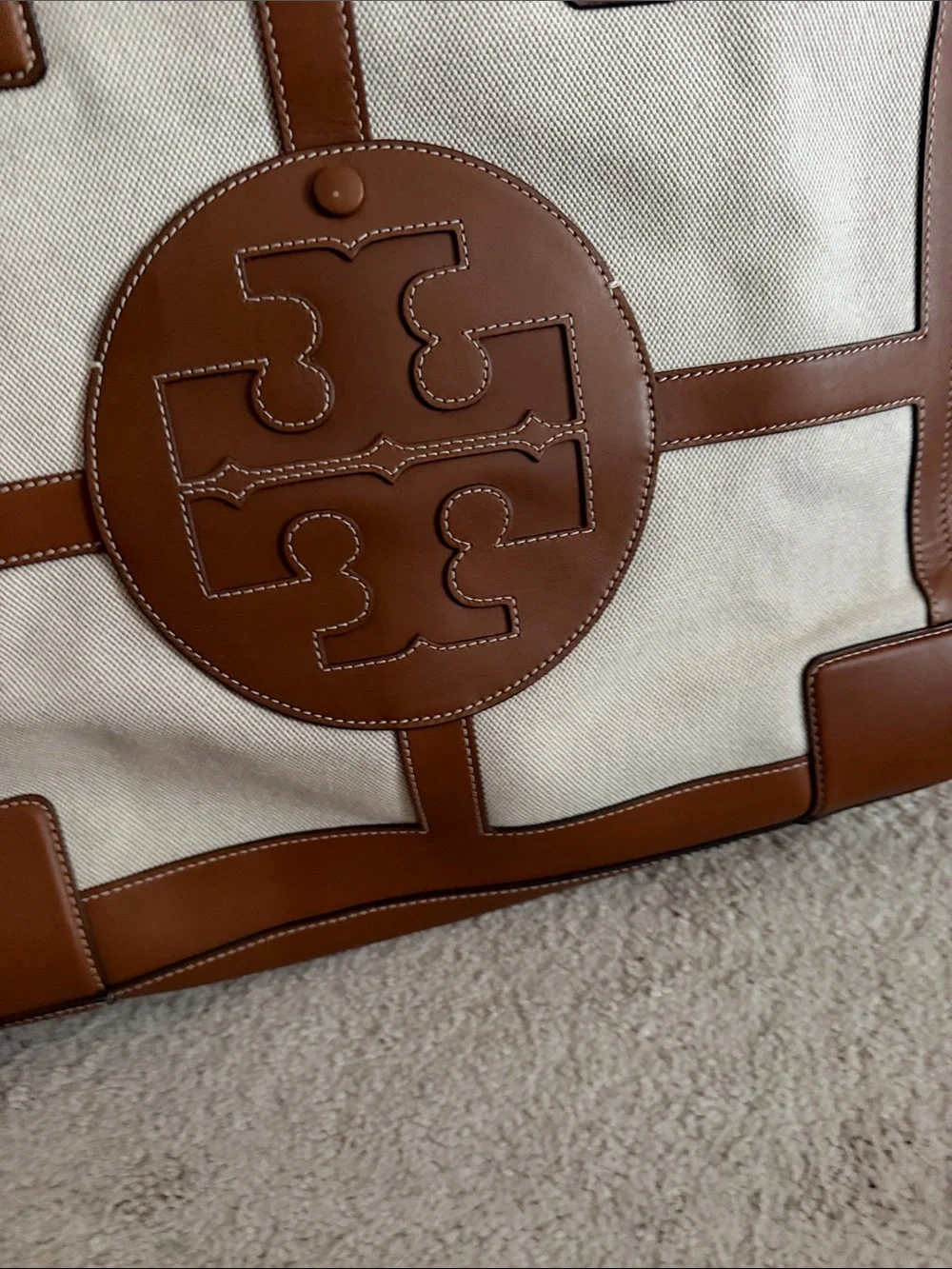 Tory Burch Canvas Tote with Tan Leather Trim
